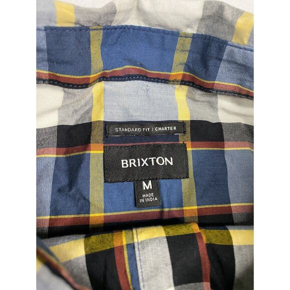 Brixton Shirt Mens Medium Blue Plaid Short Sleeve Button up Casual School Work - Picture 4 of 5